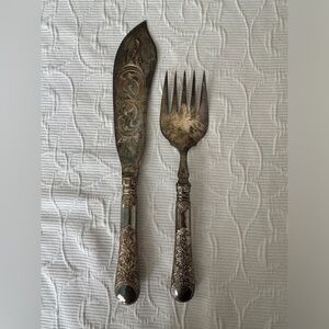 Antique William Hutton & Sons English Victorian Silver Plated Fish Service Set